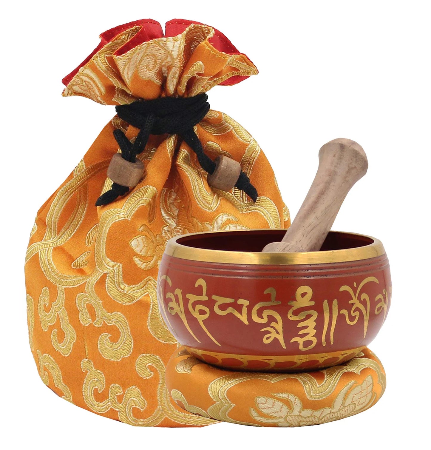 Tibetan Om Mani Singing Bowl Complete Set ~ With Mallet, Brocade Cushion & Carry Bag ~ For Meditation, Chakra Healing, Prayer, Yoga