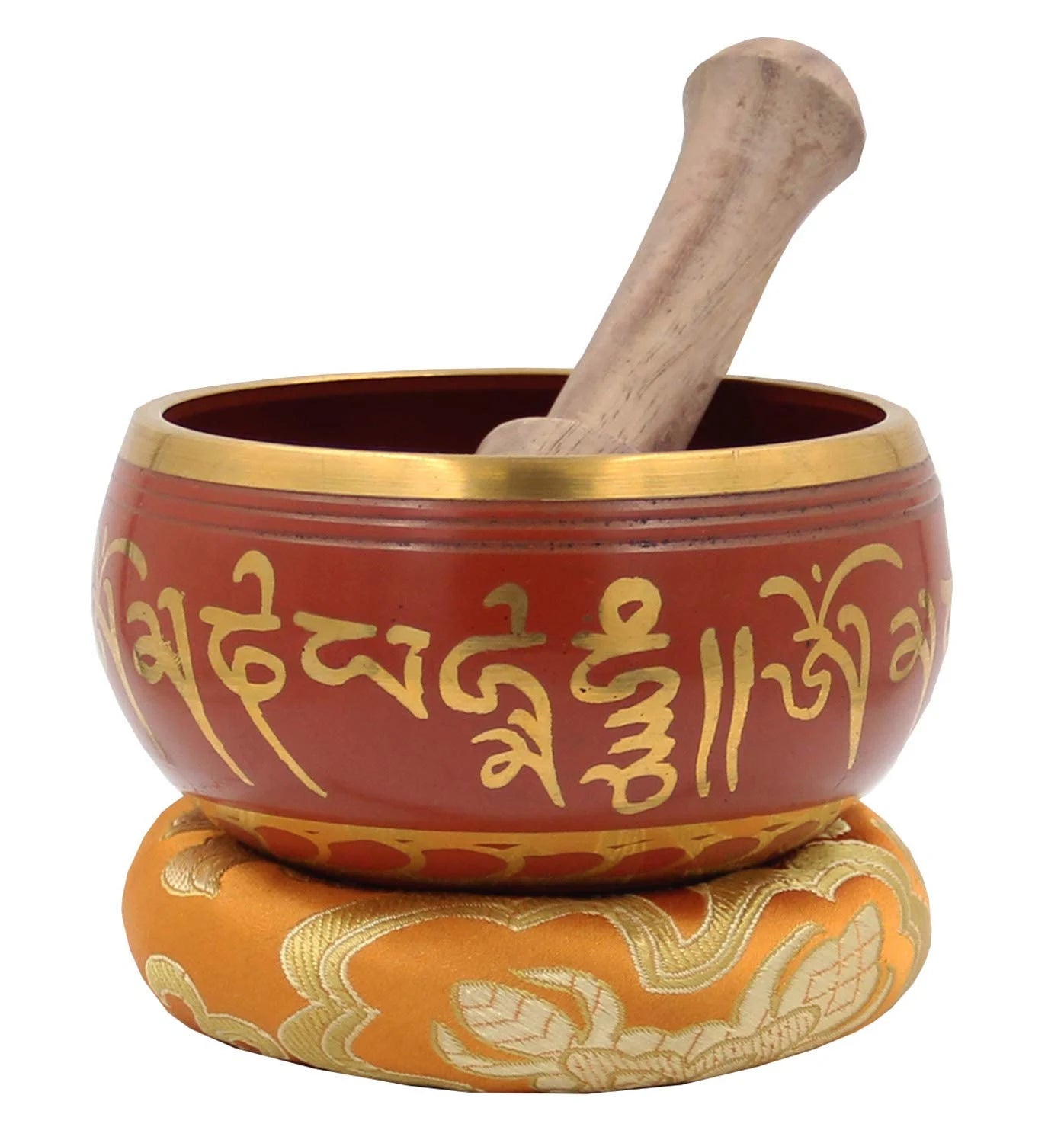 Tibetan Om Mani Singing Bowl Set – Meditation Bowl with Rosewood Mallet, Brocade Cushion & Carry Bag for Yoga, Prayer & Chakra Healing - DharmaObjects