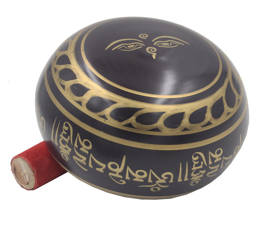 Tibetan Extra Large Singing Bowl Om Mani ~ With Mallet And Brocade Cushion ~ For Mindfulness Meditation, Chakra Healing,Yoga