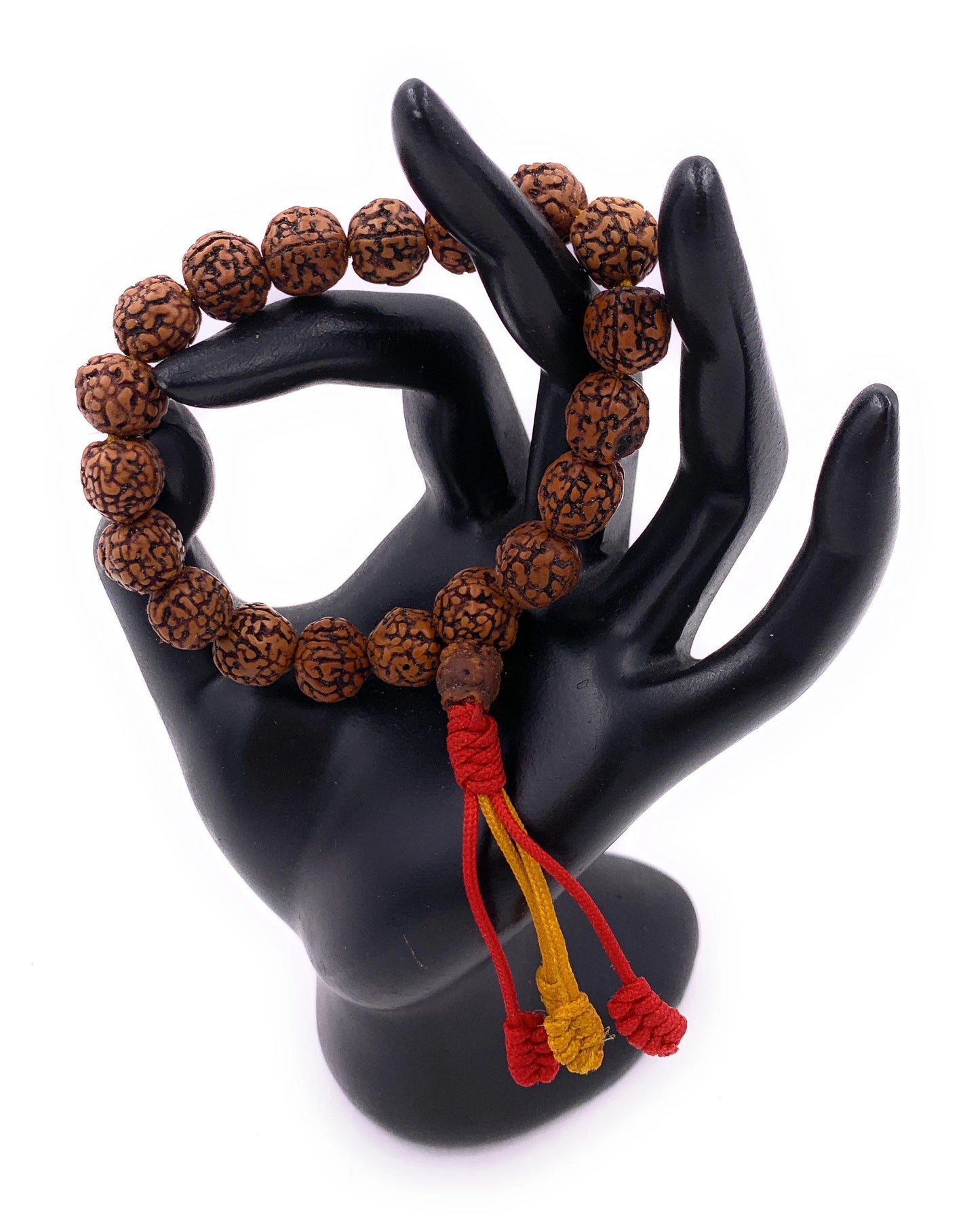 Brown Color Rudraksha 18 Beads Wrist Mala Bracelets Multi Color Tassel Free Pouch