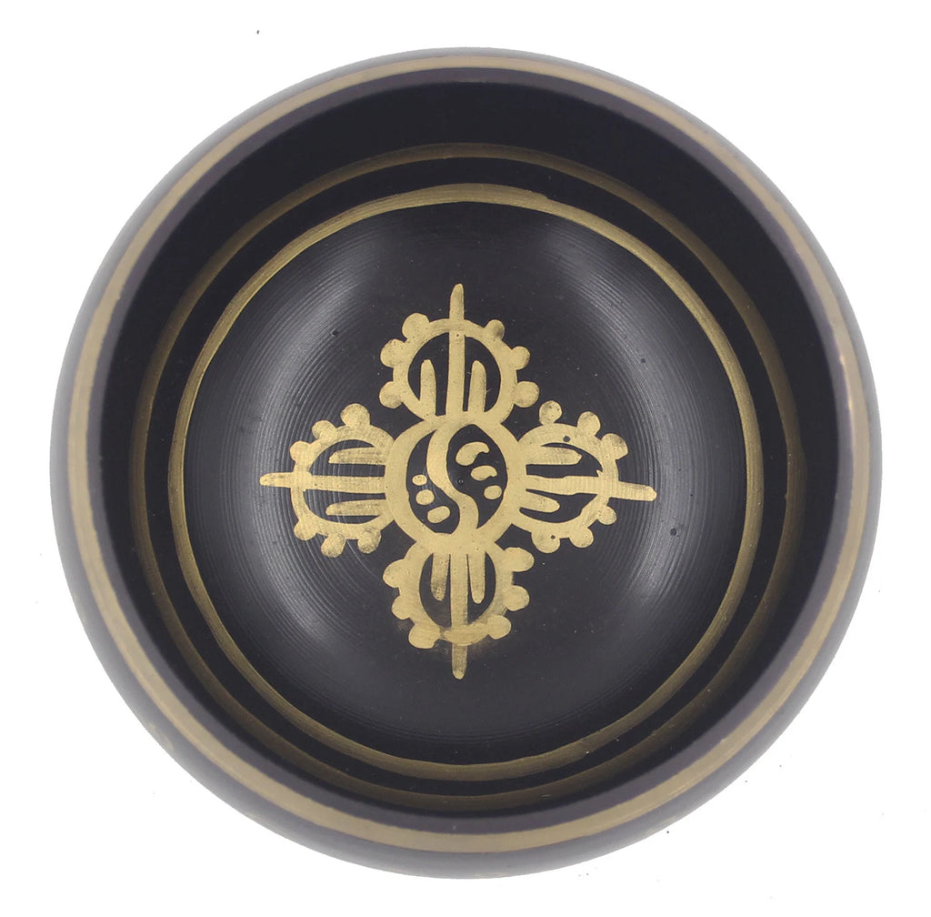 Tibetan Extra Large Om Mani Singing Bowl 5.5" – Meditation Bowl with Wooden Mallet & Brocade Cushion for Yoga, Chakra Healing & Mindfulness - DharmaObjects