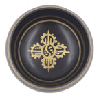 Tibetan Extra Large Om Mani Singing Bowl 5.5" – Meditation Bowl with Wooden Mallet & Brocade Cushion for Yoga, Chakra Healing & Mindfulness - DharmaObjects