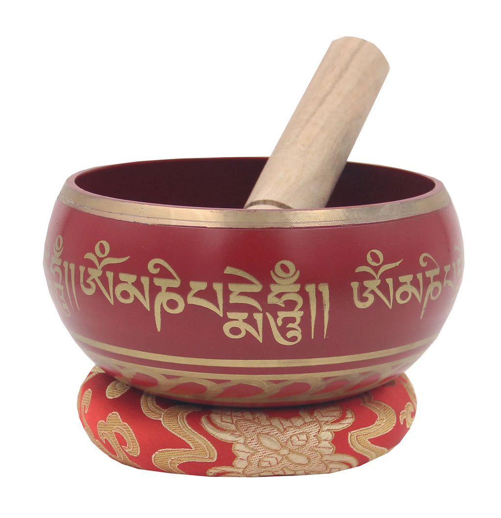 Tibetan Extra Large Om Mani Singing Bowl 5.5" – Meditation Bowl with Wooden Mallet & Brocade Cushion for Yoga, Chakra Healing & Mindfulness - DharmaObjects