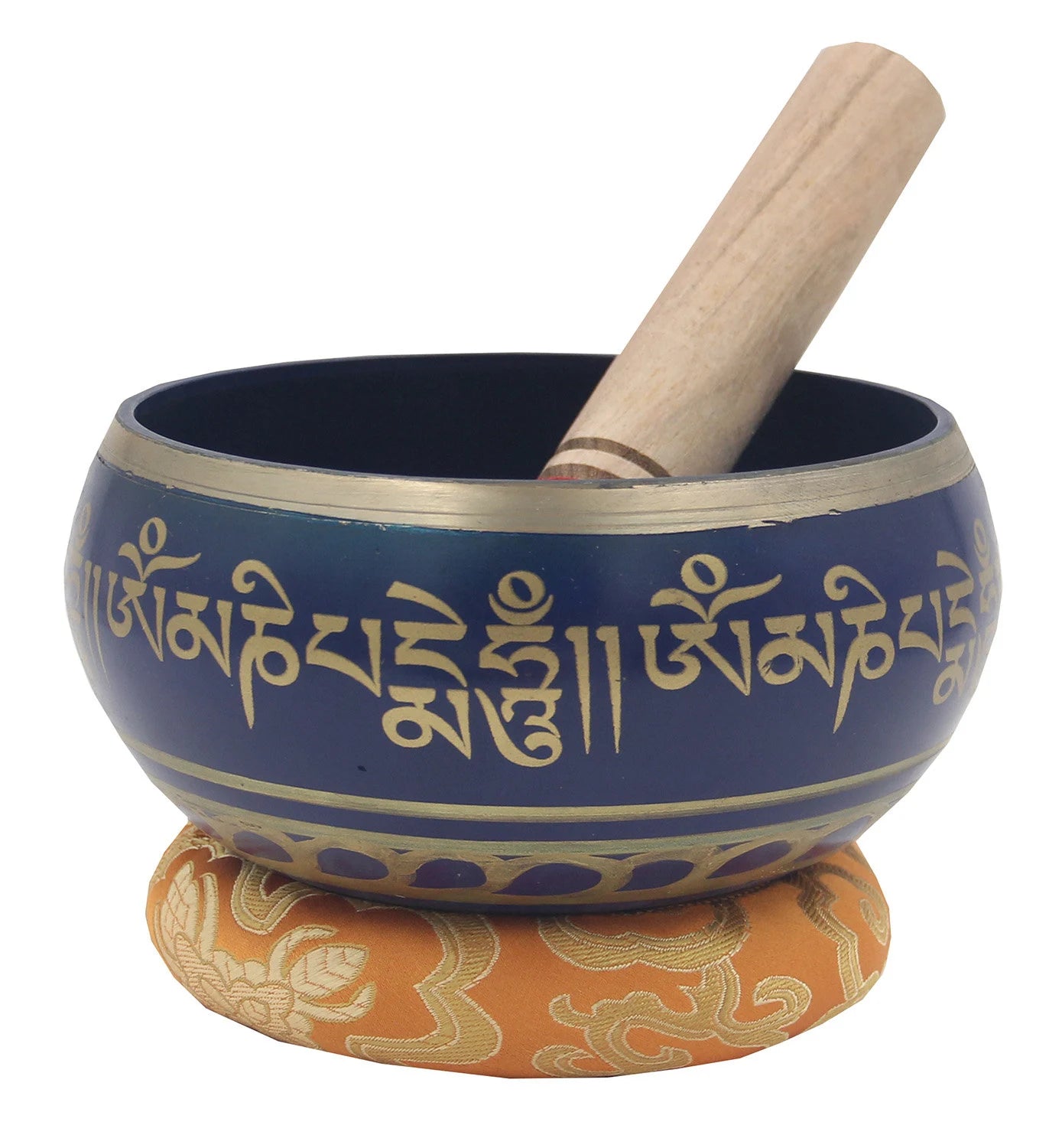 Tibetan Extra Large Om Mani Singing Bowl 5.5" – Meditation Bowl with Wooden Mallet & Brocade Cushion for Yoga, Chakra Healing & Mindfulness - DharmaObjects