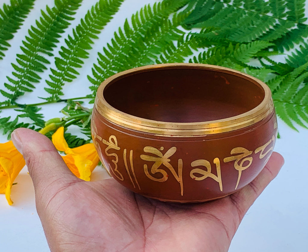 Tibetan Om Mani Singing Bowl Set – Meditation Bowl with Wooden Mallet, Mat Cushion & Handmade Gift Box for Yoga, Prayer & Chakra Healing - DharmaObjects