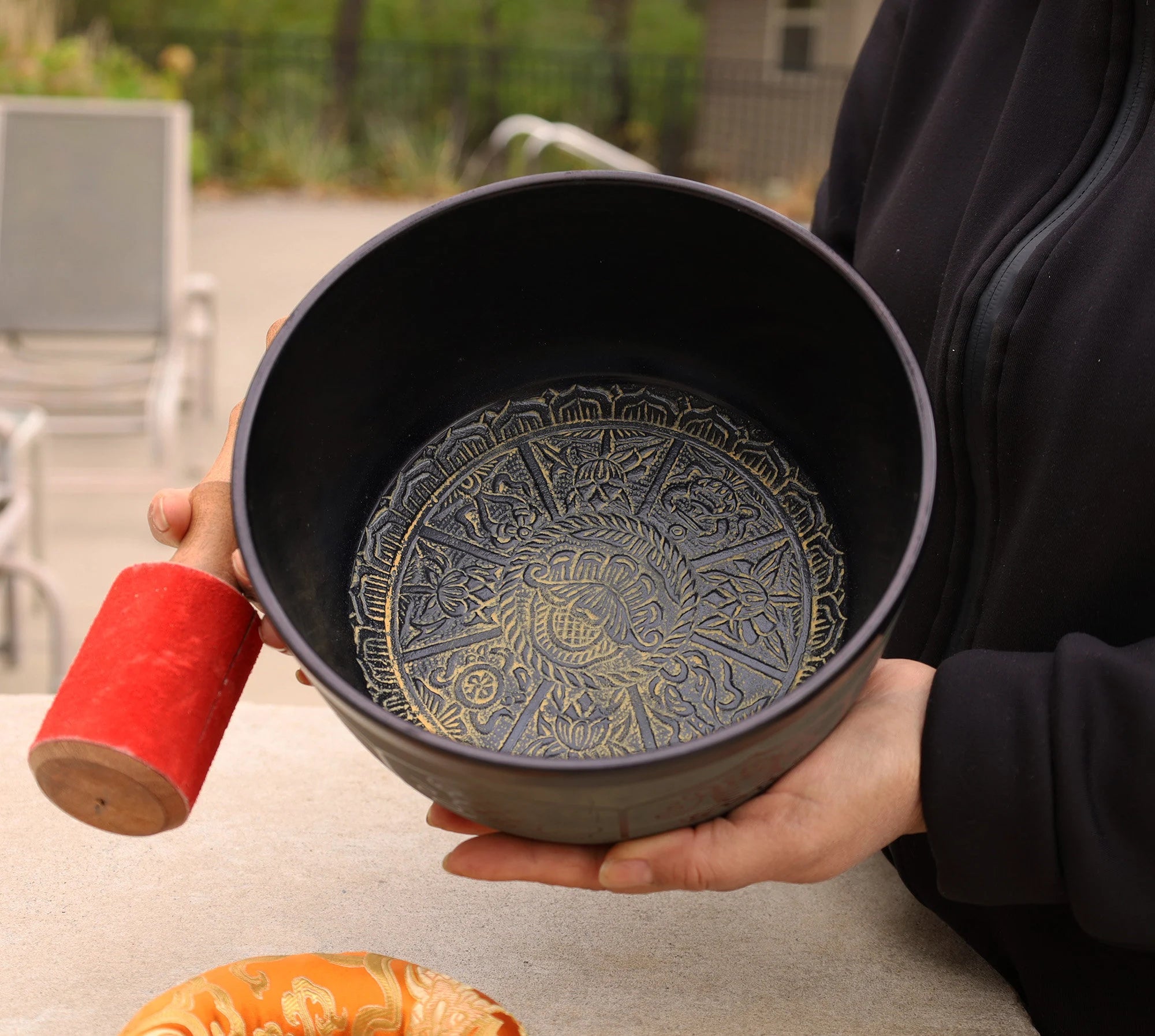 FAST SHIPPING!!! Tibetan Singing Bowl Set  Eight Lucky Symbol With Mallet and Cushion ~ For Meditation, Chakra Healing, Prayer, Yoga - DharmaObjects