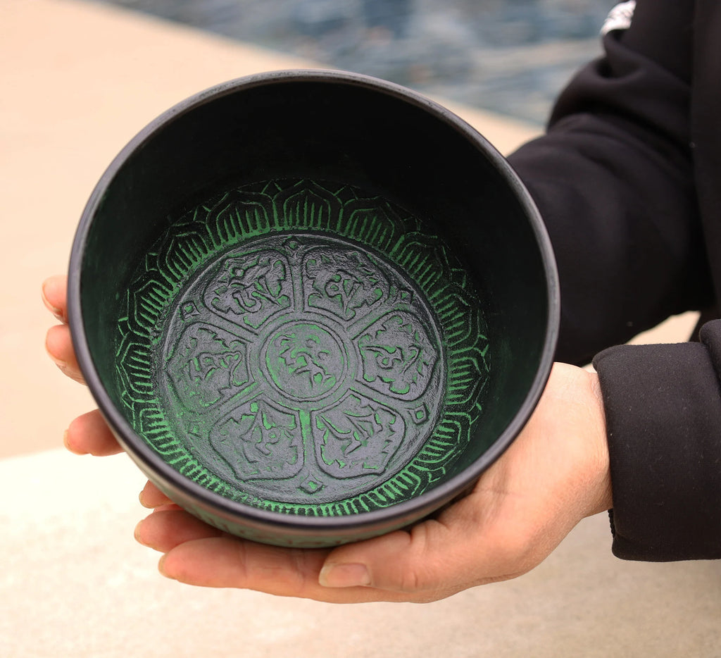 Hand-Etched Tibetan Singing Bowl Set with Om Mani Mantra | Meditation, Yoga & Sound Healing | 6", 7" & 8" Sizes - DharmaObjects
