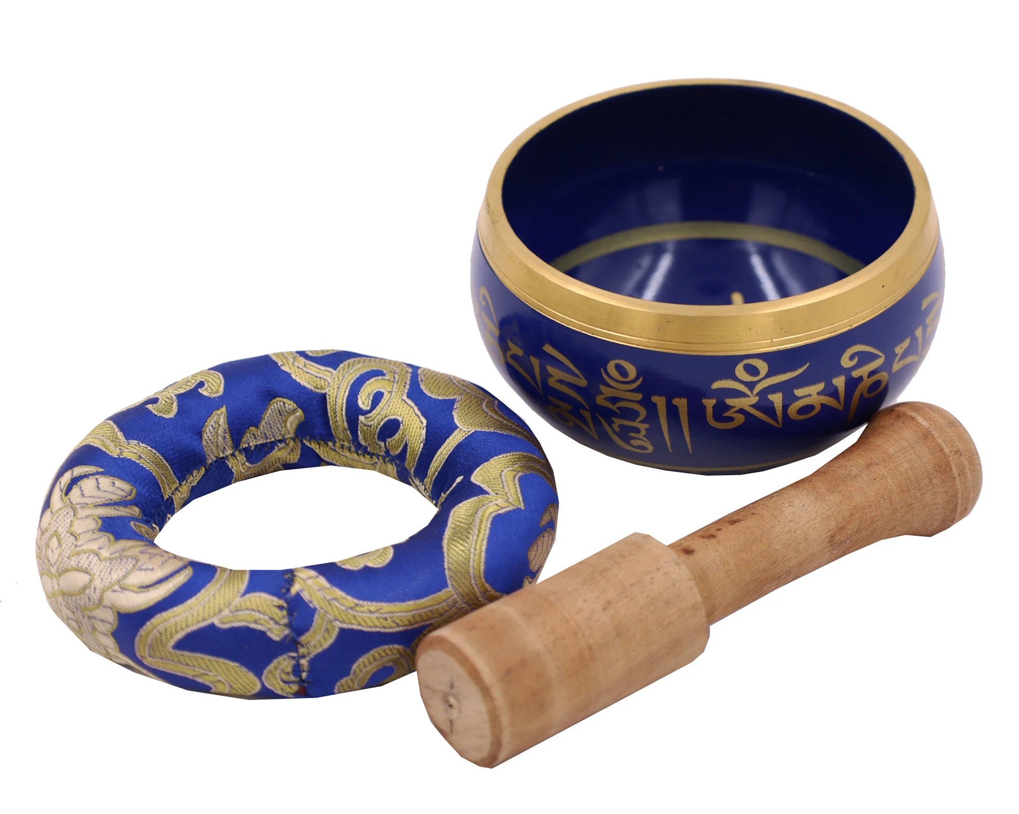 Tibetan Om Mani Singing Bowl Set – Meditation Bowl with Rosewood Mallet, Brocade Cushion & Carry Bag for Yoga, Prayer & Chakra Healing - DharmaObjects