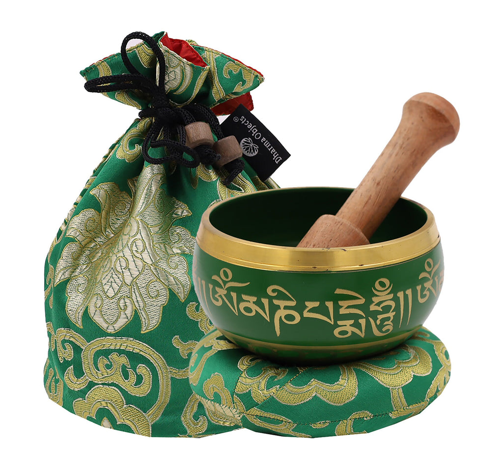 Tibetan Singing Bowl Complete Meditation Set with Carry Bag | Om Mani Mantra | 4 Inch Handcrafted Sound Healing Bowl - DharmaObjects