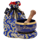 Tibetan Om Mani Singing Bowl Set – Meditation Bowl with Rosewood Mallet, Brocade Cushion & Carry Bag for Yoga, Prayer & Chakra Healing - DharmaObjects