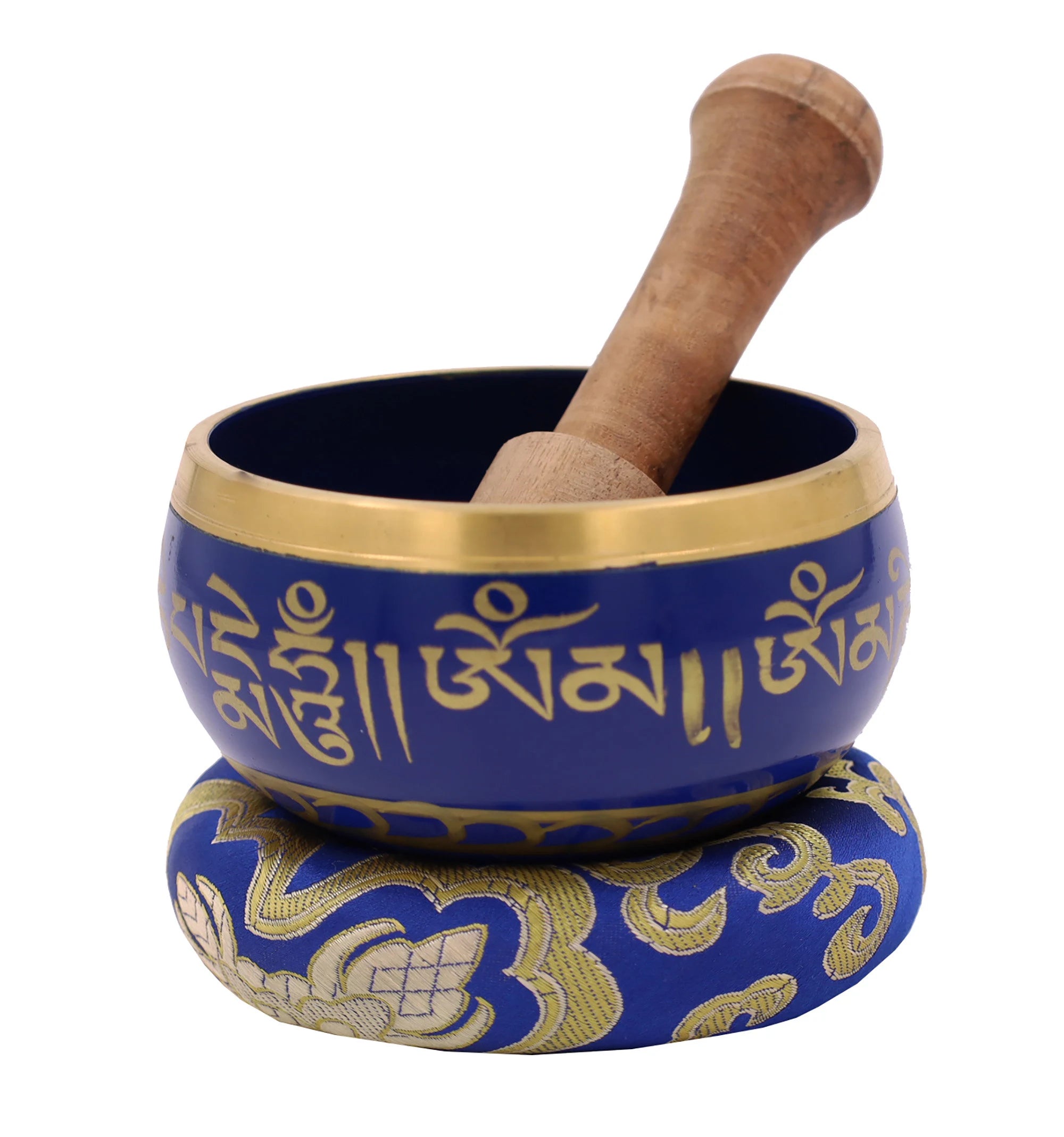 Tibetan Om Mani Singing Bowl Set – Meditation Bowl with Rosewood Mallet, Brocade Cushion & Carry Bag for Yoga, Prayer & Chakra Healing - DharmaObjects