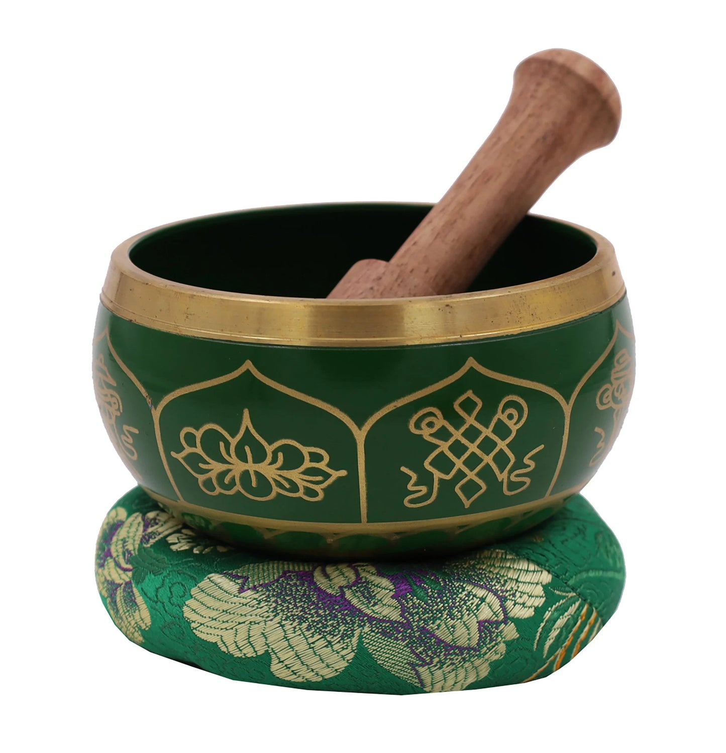 FAST SHIPPING!!! Tibetan Singing Bowl Set 8 Lucky Symbols ~ With Mallet, Brocade Cushion & Carry Bag ~ For Meditation, Chakra, Prayer, Yoga