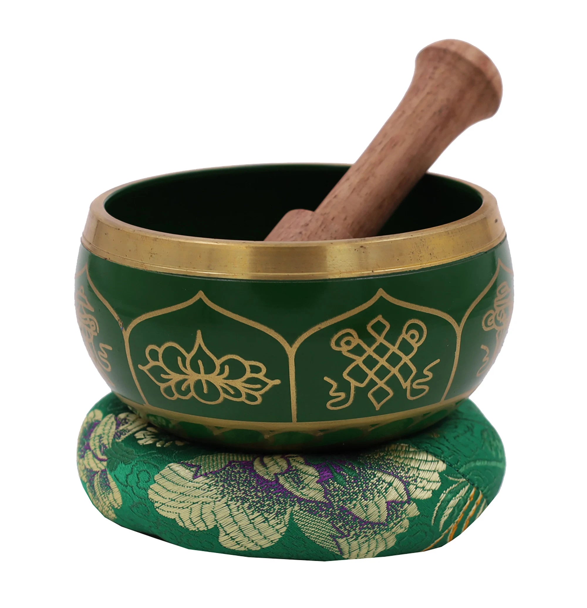 Tibetan Singing Bowl Set with 8 Auspicious Symbols | 4 Inch Meditation Bowl with Mallet, Cushion & Carry Bag - DharmaObjects