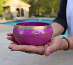 Tibetan Singing Bowl with Om Mani Mantra | Large 5 Inch Meditation Bowl Set with Mallet & Brocade Cushion - DharmaObjects