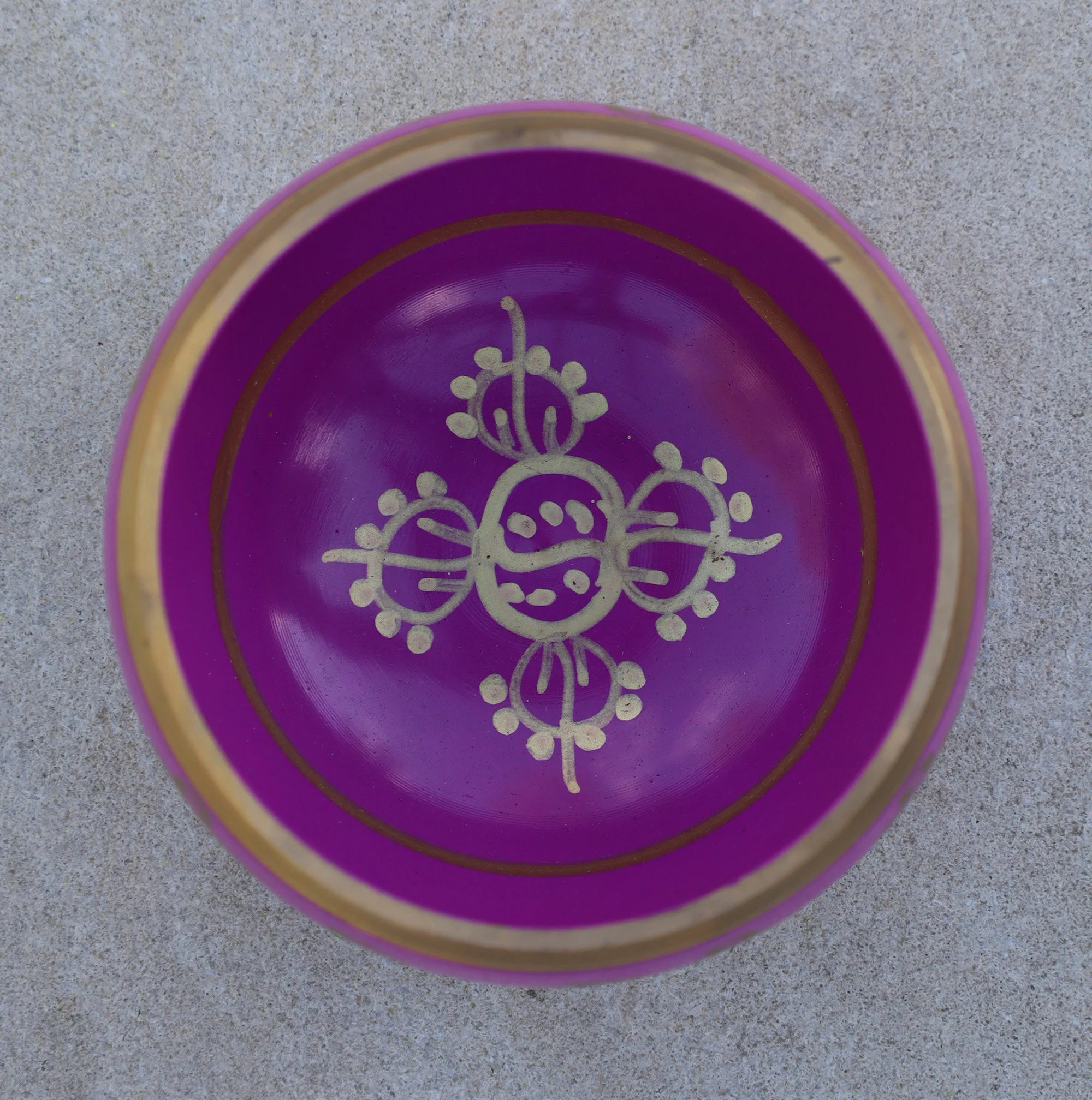 Tibetan Singing Bowl with Om Mani Mantra | Large 5 Inch Meditation Bowl Set with Mallet & Brocade Cushion - DharmaObjects
