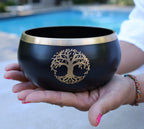 Extra Large Tibetan Tree of Life Singing Bowl Set | 6 Inch Meditation Bowl with Suede Mallet, Donut Cushion & Prayer Flags - DharmaObjects