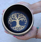 Extra Large Tibetan Tree of Life Singing Bowl Set | 6 Inch Meditation Bowl with Suede Mallet, Donut Cushion & Prayer Flags - DharmaObjects