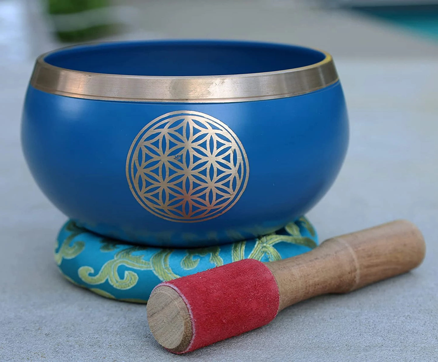 Tibetan Flower Of Life Singing Bowl Mallet Cushion Set ~ For Meditation, Yoga, Spiritual Healing and Mindfulness ~ Extra Large