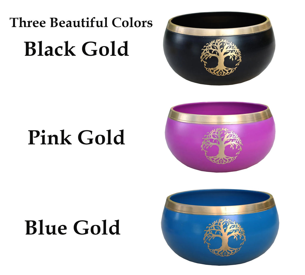 Extra Large Tibetan Tree of Life Singing Bowl Set | 6 Inch Meditation Bowl with Suede Mallet, Donut Cushion & Prayer Flags - DharmaObjects