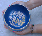 Extra Large Tibetan Flower of Life Singing Bowl Set | 6 Inch Meditation Bowl with Suede Mallet, Cushion & Prayer Flags - DharmaObjects