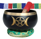 Extra Large Tibetan Triple Moon Singing Bowl Set | 6 Inch Meditation Bowl with Suede Mallet, Cushion & Prayer Flags - DharmaObjects
