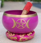 Extra Large Tibetan Triple Moon Singing Bowl Set | 6 Inch Meditation Bowl with Suede Mallet, Cushion & Prayer Flags - DharmaObjects
