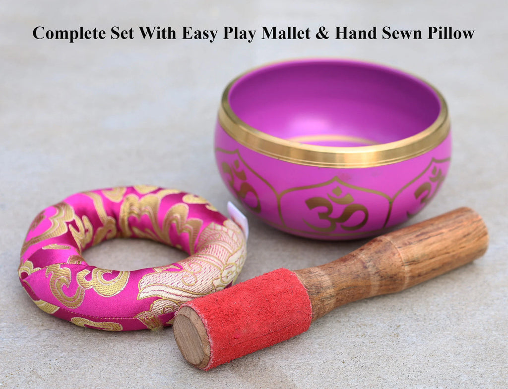 Tibetan Singing Bowl OM Complete Set ~ For Meditation, Yoga, Spiritual Healing and Mindfulness ~ Medium ~ FAST SHIPPING!!! - DharmaObjects