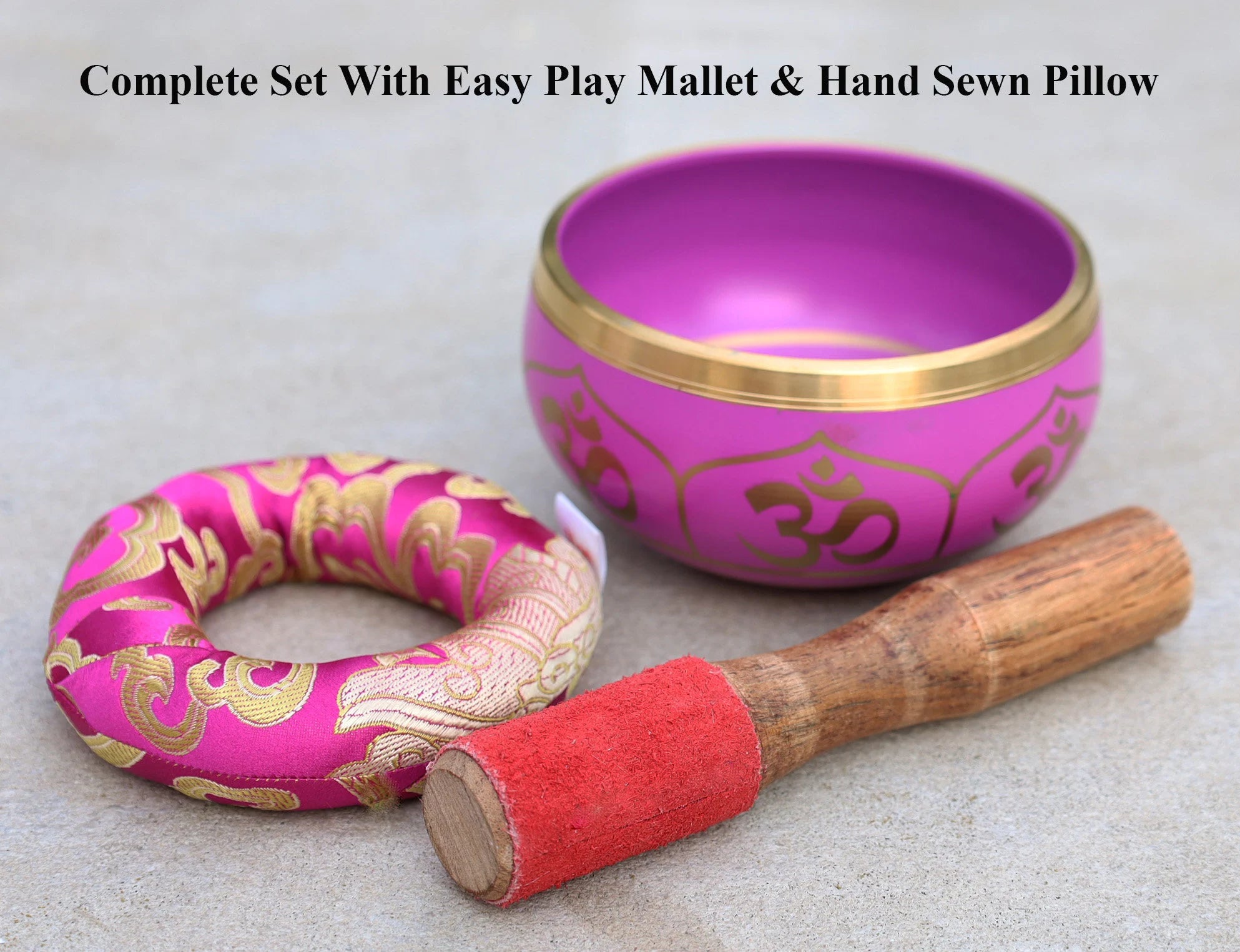 Tibetan Singing Bowl OM Complete Set ~ For Meditation, Yoga, Spiritual Healing and Mindfulness ~ Medium ~ FAST SHIPPING!!! - DharmaObjects