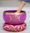 Tibetan Triple Moon Singing Bowl Complete Set – 4" Meditation Bowl with Wooden Mallet & Ring Cushion for Yoga, Healing & Mindfulness - DharmaObjects