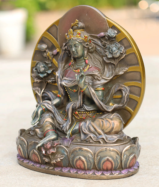 Premium Tibetan Buddhist Green Tara Cold Cast Statue Mother Goddess Female Buddha