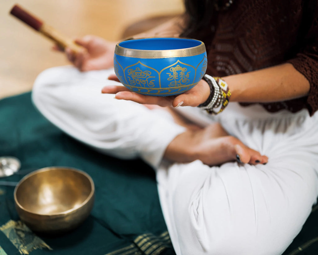 FAST SHIPPING!!!  Singing Bowl Complete Set ~ 8 Lucky Symbols  ~ For Meditation, Yoga, Spiritual Healing and Mindfulness ~ Medium - DharmaObjects