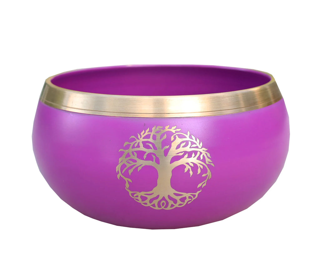 Extra Large Tibetan Tree of Life Singing Bowl Set | 6 Inch Meditation Bowl with Suede Mallet, Donut Cushion & Prayer Flags - DharmaObjects