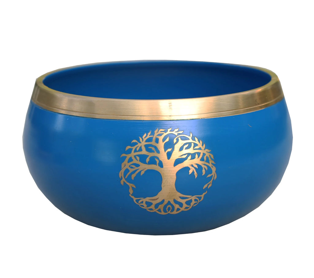 Extra Large Tibetan Tree of Life Singing Bowl Set | 6 Inch Meditation Bowl with Suede Mallet, Donut Cushion & Prayer Flags - DharmaObjects