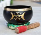 Extra Large Tibetan Triple Moon Singing Bowl Set | 6 Inch Meditation Bowl with Suede Mallet, Cushion & Prayer Flags - DharmaObjects