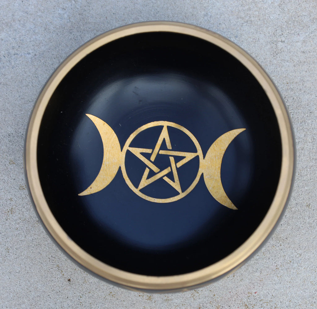 Extra Large Tibetan Triple Moon Singing Bowl Set | 6 Inch Meditation Bowl with Suede Mallet, Cushion & Prayer Flags - DharmaObjects