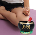 Extra Large Tibetan Triple Moon Singing Bowl Set | 6 Inch Meditation Bowl with Suede Mallet, Cushion & Prayer Flags - DharmaObjects