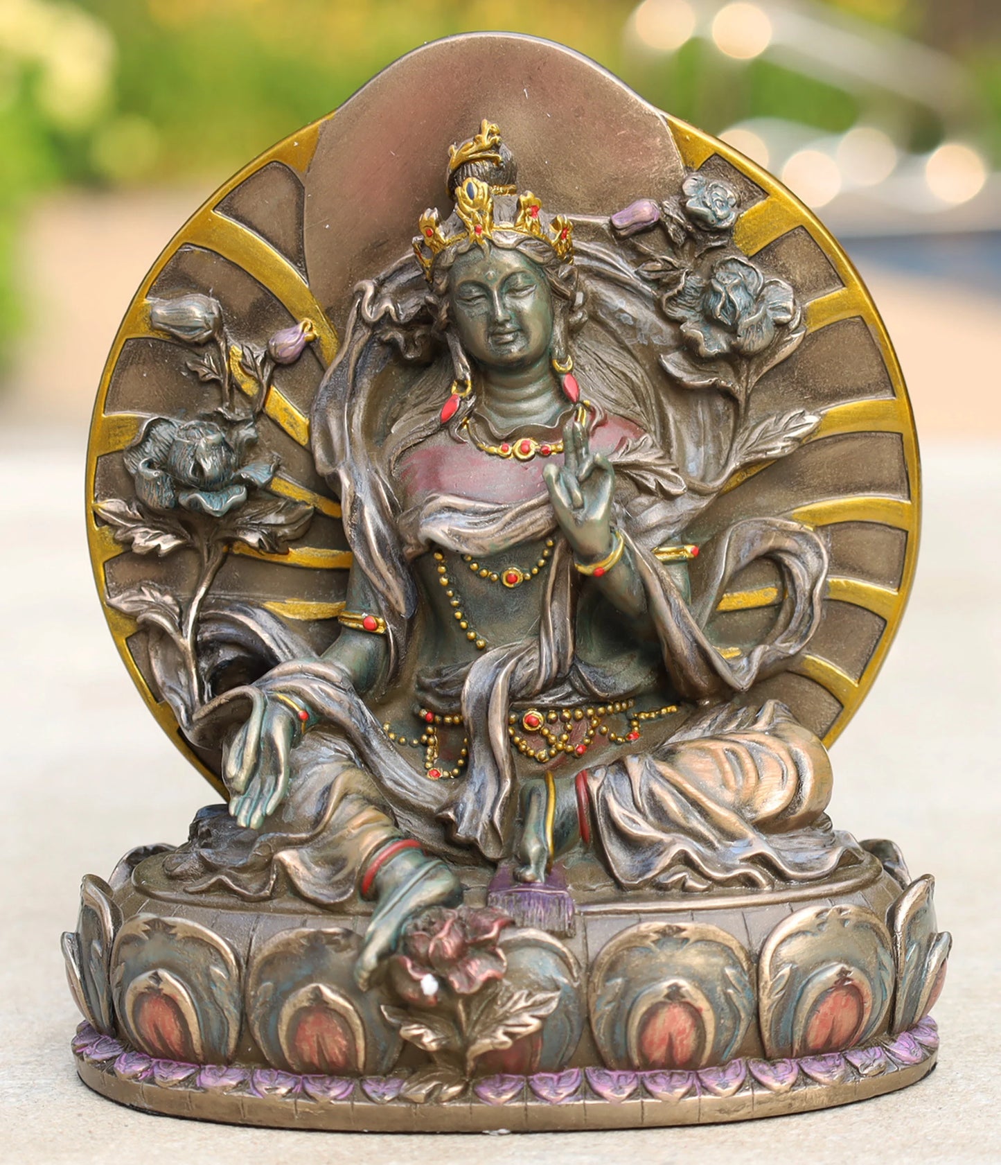 Premium Tibetan Buddhist Green Tara Cold Cast Statue Mother Goddess Female Buddha