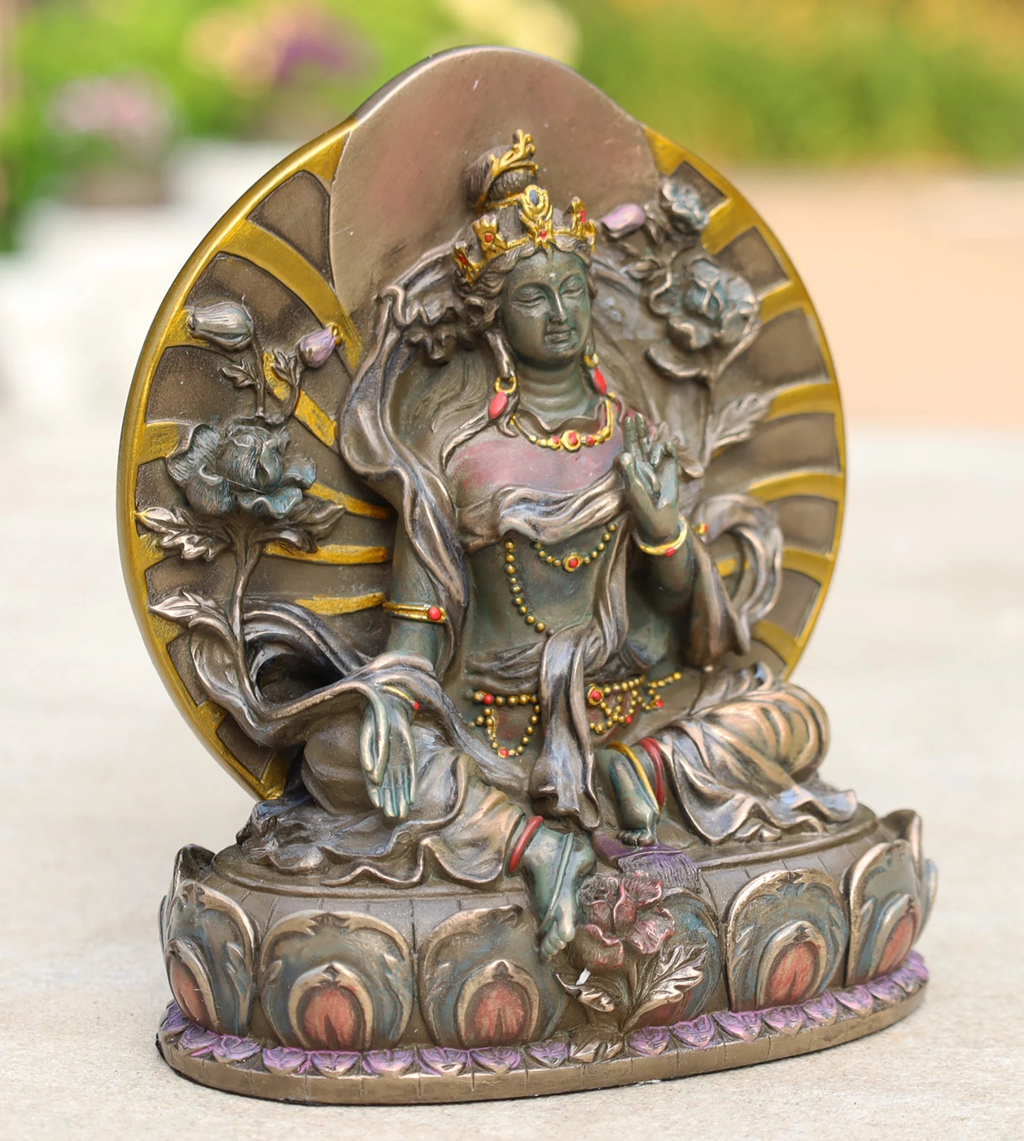 Premium Tibetan Buddhist Green Tara Cold Cast Statue Mother Goddess Female Buddha