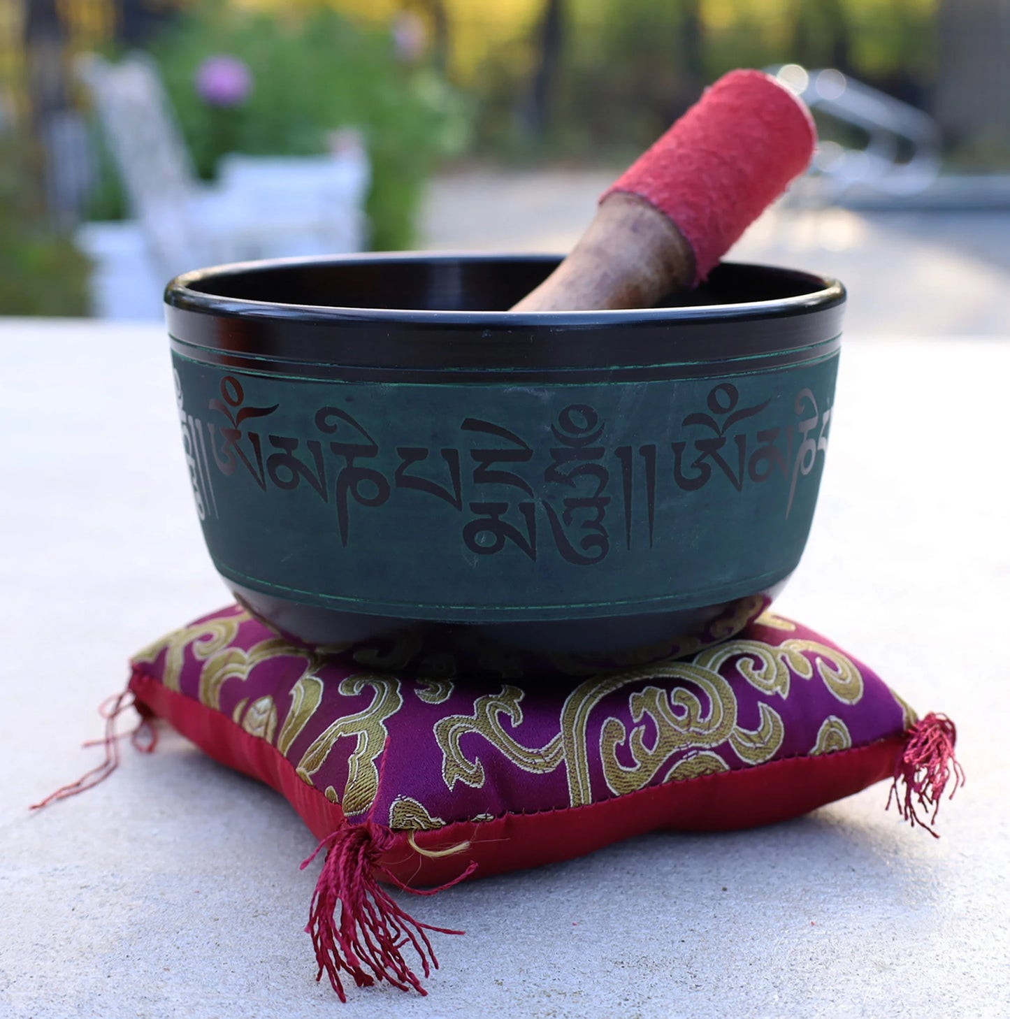 Tibetan Singing Bowl Complete Set Buddhist Om Mani Mantra With Mallet and Cushion ~ For Meditation, Chakra Healing, Prayer, Yoga