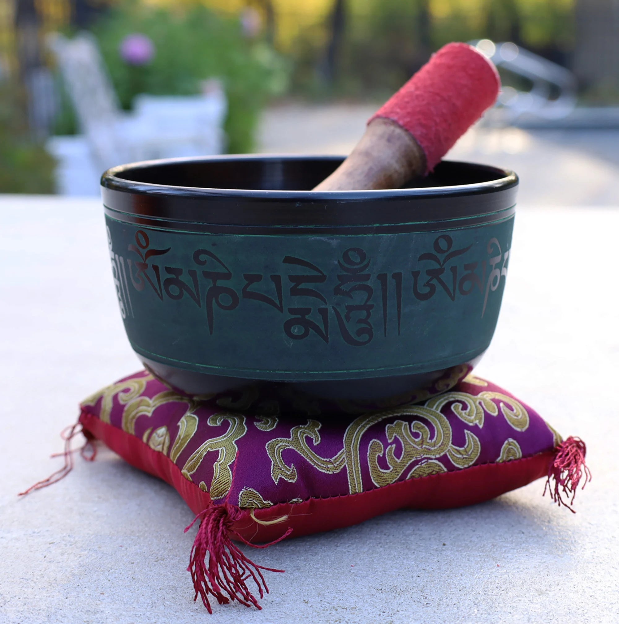 Hand-Etched Tibetan Singing Bowl Set with Om Mani Mantra | Meditation, Yoga & Sound Healing | 6", 7" & 8" Sizes - DharmaObjects