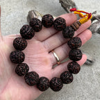 Rudraksha 5 Faces Large Beads Wrist Mala Bracelets Multi Color Tassel Free Silk Pouch