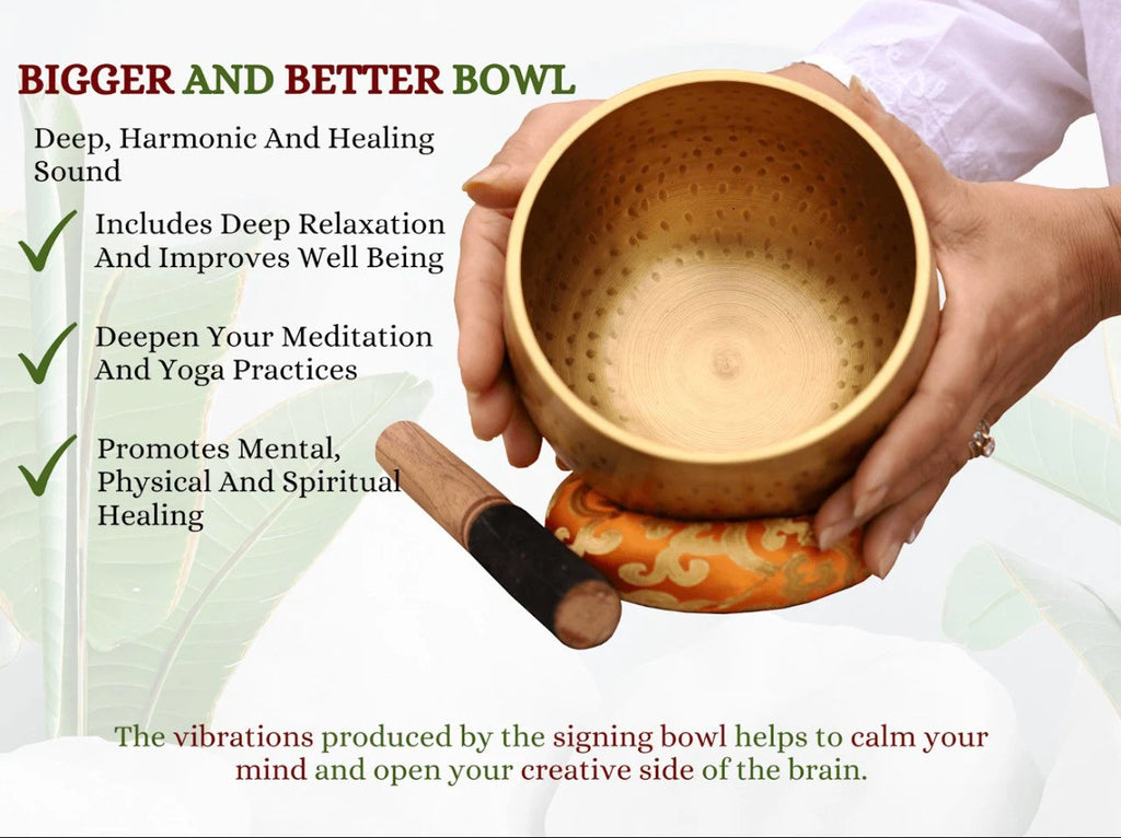 5.5 Inch Tibetan Pro Meditation Singing Bowl Set | Deep Sound Healing Bowl with Mallet & Cushion | Handmade in Nepal - DharmaObjects