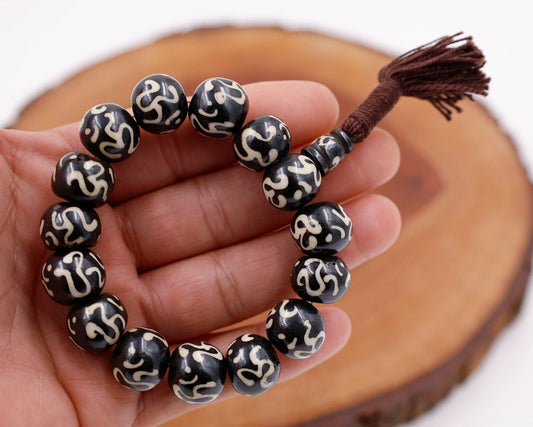 Tibetan Meditation Bone 14 Beads Wrist Mala Om Yin Yang Yoga Jewelry