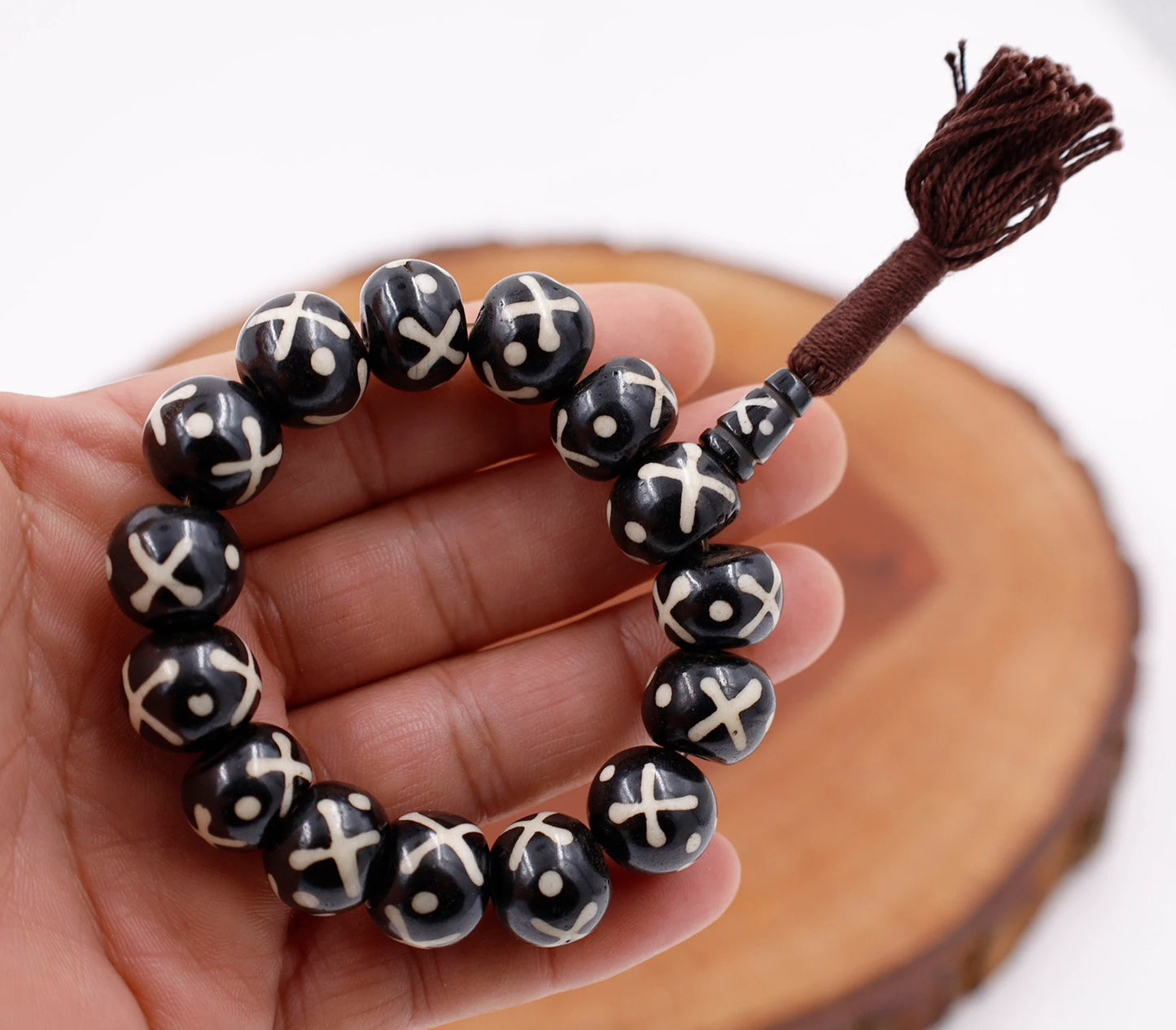 Tibetan Meditation Bone 14 Beads Wrist Mala Dzi Spiral Yoga Jewelry