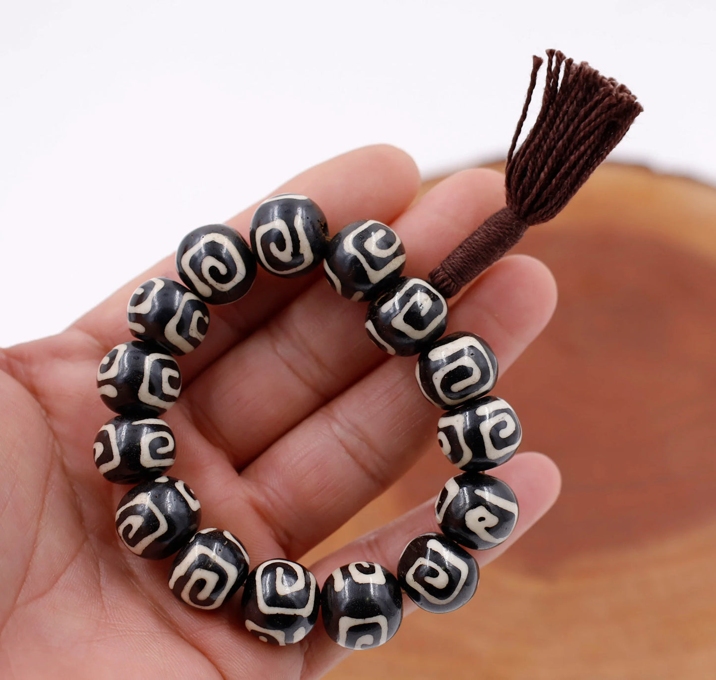 Tibetan Meditation Bone 14 Beads Wrist Mala Om Yin Yang Yoga Jewelry