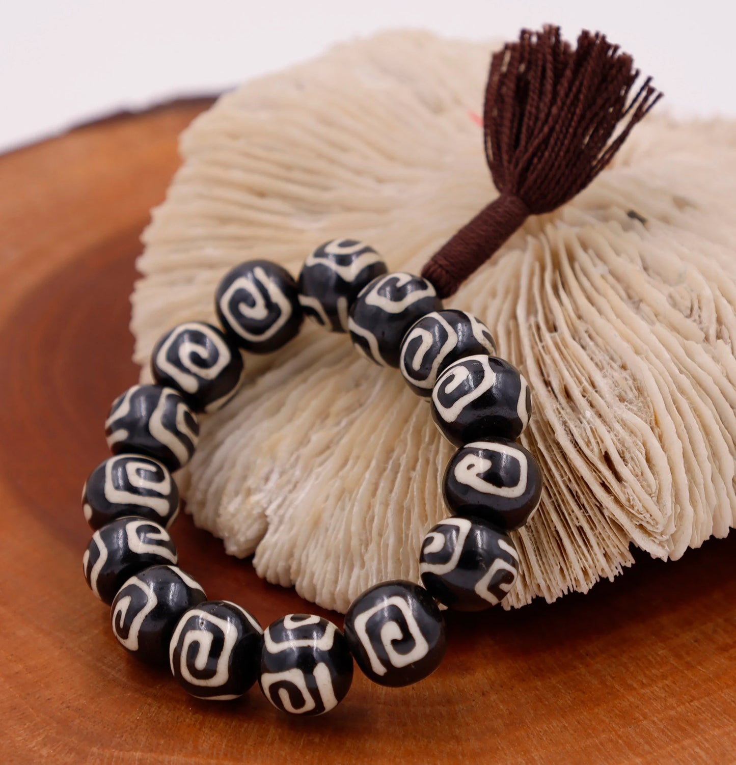 Tibetan Meditation Bone 14 Beads Wrist Mala Om Yin Yang Yoga Jewelry