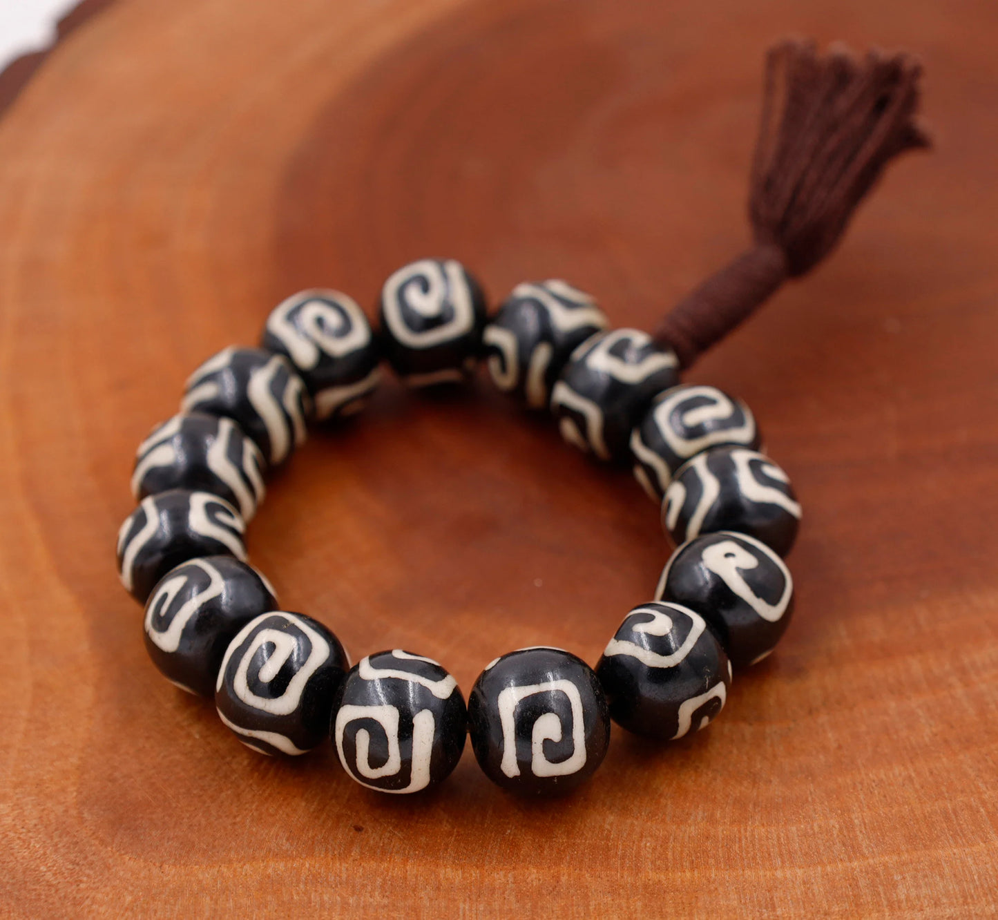 Tibetan Meditation Bone 14 Beads Wrist Mala Om Yin Yang Yoga Jewelry