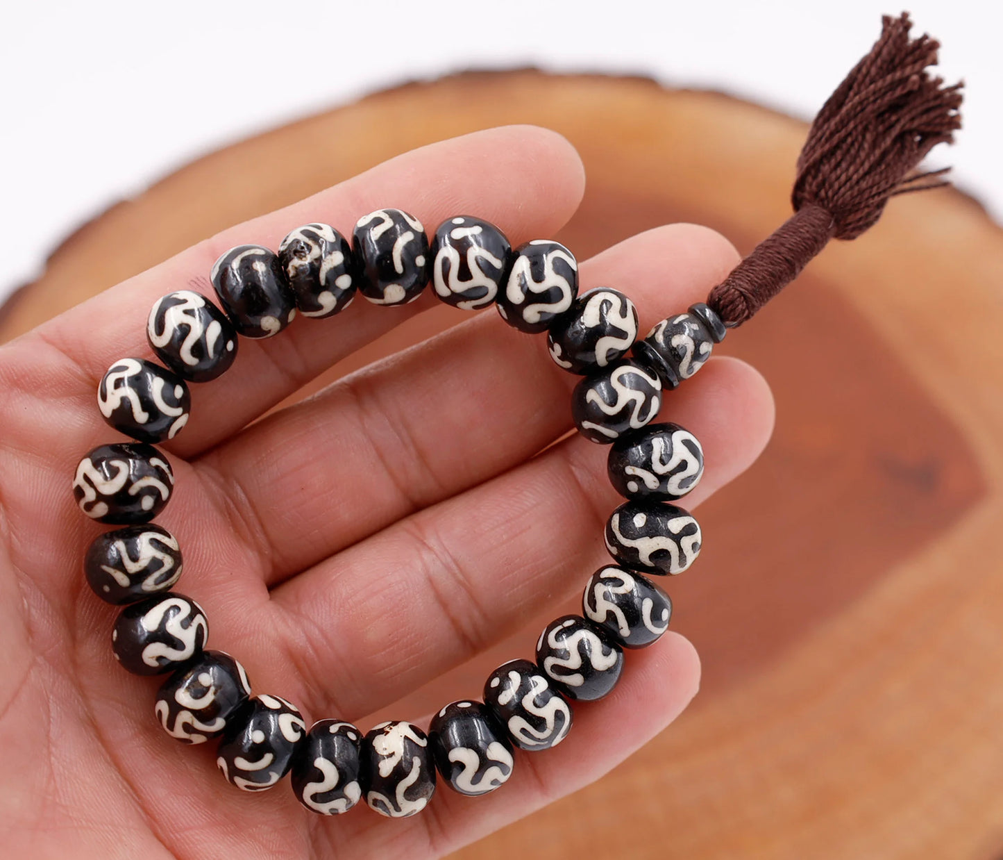 Tibetan Meditation Bone 21 Beads Wrist Mala Om Yin Yang Yoga Jewelry