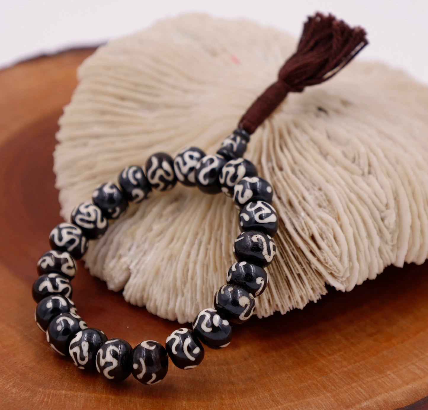 Tibetan Meditation Bone 21 Beads Wrist Mala Om Yin Yang Yoga Jewelry