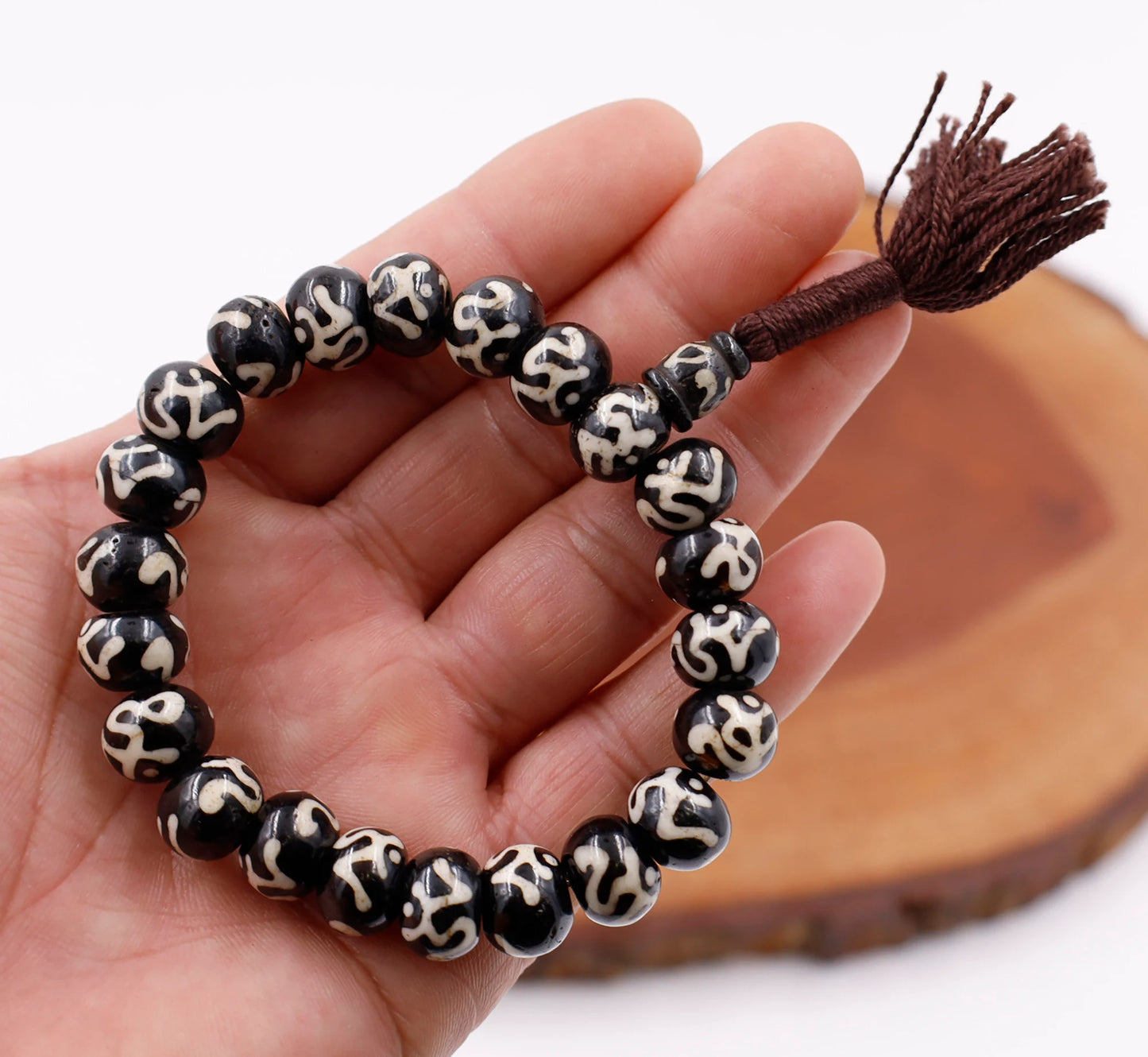 Tibetan Meditation Bone 21 Beads Wrist Mala Om Yin Yang Yoga Jewelry